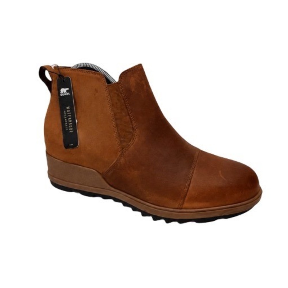 Sorel Evie Chelsea Waterproof Leather Wedge Ankle Boots Brown NL3816-242 Size 10